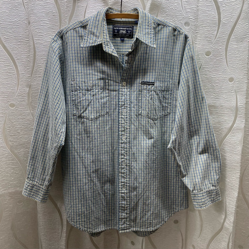 Levi Strauss & Co‎ Button Down Mens Small Blue Green Check Excellent Long Sleeve